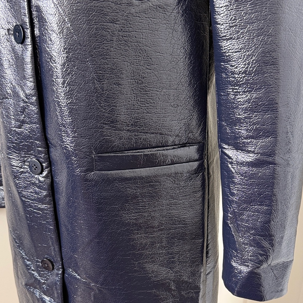Staud ‘Varnishes’ Patent Vegan Leather Navy Women’s Coat - Picture 6 of 9